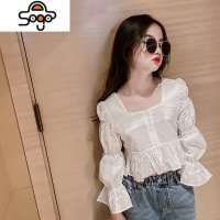 女童衬衫长袖春秋泡泡袖洋气儿童春装上衣白色中大童甜美时尚衬衣 七色王国