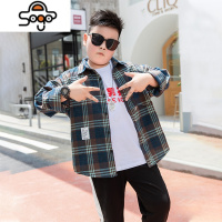 胖男童衬衫加肥加大春装中大童宽松格子衬衣春秋季长袖上衣潮 七色王国