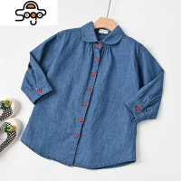 中长款牛仔衬衫裙 女童A字版衬衣外套 开衫上衣春秋装 七色王国