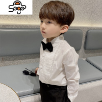 童装男童白衬衫2022春夏新款英伦风中小童宝宝儿童长袖衬衣短袖潮 七色王国