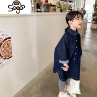 女童牛仔连衣裙韩国洋气2022春秋新品女宝宝中长款衬衫裙宽松外套 七色王国