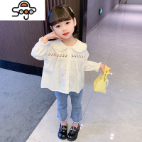 女童春季娃娃领衬衫2022新款中小童韩版小女孩超洋气百搭时尚上衣 七色王国