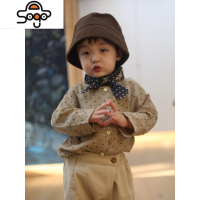 砚台家日韩系小童圆领波点儿童棉麻上衣男童衬衫女童防晒衫洋气潮 七色王国