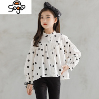 2022春装女童洋气长袖衬衫宽松白色波点娃娃衫儿童灯笼袖衫衣 七色王国