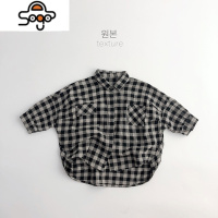 万年青jd复古格子~日韩新款春秋儿童男女宝棉麻衬衫上衣洋气外套 七色王国