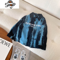 2022秋季新款儿童韩版帅气字母衬衫男童扎染风春秋帅气衬衣酷男装 七色王国