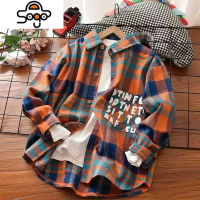 日系男童衬衫2022年春秋新款长袖印花格子衬衣外套宽松帅气潮 七色王国