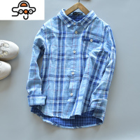 儿童格子纱布衬衫中大童男童休闲柔软翻领大格衬衣长袖 七色王国