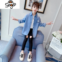 女童春秋衬衫2022新款韩版休闲牛仔外套中大童女孩长袖开衫衬衣潮 七色王国
