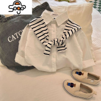 儿童个性假两件衬衫2022秋季女童披肩衬衫男童宝宝翻领衬衣外套潮 七色王国