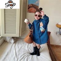 花屿象女童时髦牛仔裙长袖连衣裙秋装新款韩版洋气中小童衬衫裙子 七色王国