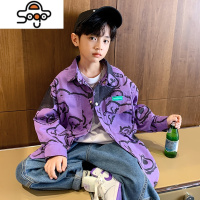 痞帅小学生印花长袖衬衫5儿童衬衣8男童外套中大童13岁男孩春秋装 七色王国