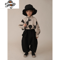 童装猫咪印花男童衬衫2022新款韩版儿童蝙蝠袖衬衣男孩上衣潮 七色王国