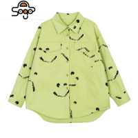 高甜梨涡牛油果绿儿童英伦涂鸦衬衫男女童2022新款洋气长袖潮 七色王国