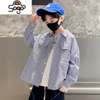 男童衬衫春秋款2022新款洋气中大童衬衣儿童休闲秋季长袖条纹上衣 七色王国