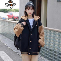 女大童秋冬宽松加绒外套13一15岁女孩初中生中长款休闲连帽棒球服 七色王国
