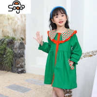 咪多咪彩童装女童秋装风衣外套中长款可爱荷叶边长袖加厚上衣 七色王国
