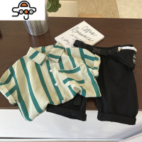 儿童雪纺衬衫夏季短袖条纹童装夏装男宝宝休闲衬衣薄款沙滩风女童 七色王国