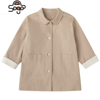 童装22秋季新品肉桂粉娃娃领单排扣叠穿亲子休闲衬衫开衫外套 七色王国