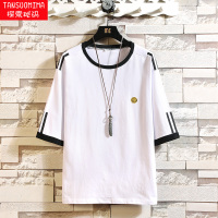 夏季男士短袖T恤2019新款韩版潮流学生半袖体恤衫圆领五分袖衣服