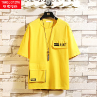 夏季男士短袖T恤五分袖韩版潮流宽松圆领半袖衣服2019新款男体恤