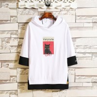 短袖T恤夏季男士韩版潮流连帽上衣服七分宽松五分袖体恤半截袖男