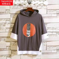 短袖T恤男士夏季五分袖连帽卫衣宽松半袖上衣服学生帅气男装体恤