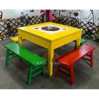 大理石火锅桌椅组合火锅桌子自助火锅老火锅餐桌椅实木火锅桌