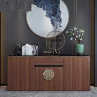 家具胡桃款餐边柜现代简约餐厅钢化玻璃茶水柜储物柜子