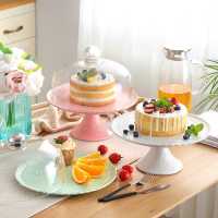 。欧式陶瓷摆件高脚蛋糕托盘水果盘西点心盘甜品台展示架带盖试吃