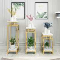 铁艺花架室内多层大理石花盆架客厅置物架阳台简约落地式金色