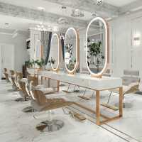 带灯发廊专用镜台简约美发烫染大理石台面单双面剪发镜