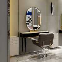 实木美发镜台双面发廊专用小柜子简约带灯落地美发镜子