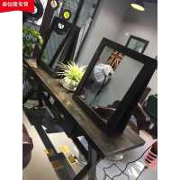 做旧实木美发镜镜台化妆镜子复古双面镜发廊中工烫染桌