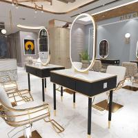 美发店镜台发廊专用简约现代双面落地台式镜子贴墙带灯