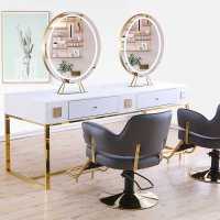 美发镜台镜子发廊专用大理石剪发镜双面影楼化妆镜带灯
