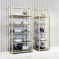 服装店鞋帽包架展示架金色铁艺多层货架置物架铁艺隔板饰品柜橱窗