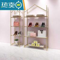 鞋店鞋包展示架金色落地式商场服装店放包包的架子多层置物饰品架