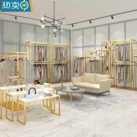 服装店展示架落地式靠墙双层架男女装货架衣架衣服中岛架金色