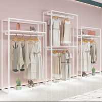 金万豪服装店展示架女装店白色侧挂陈列货架双层挂衣架落地式铁艺