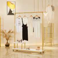 2020服装店展示架带轮女装店挂衣架落地式 衣服店金色陈列架子