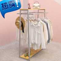银色双排中岛落地展示架衣服陈列架简约服装店中间货架双杠挂衣架