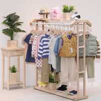 服装店展示架童装店货架创意装饰落地式挂衣服架双边挂中岛台原木