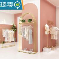 服装店展示架金色圆管落地式挂衣架女装店展示柜衣服架子陈列货架