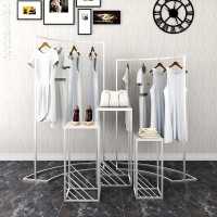 银色服装架女装店铺中岛流水台展示架女装店鞋帽架高低橱窗台落地