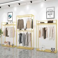 服装店展示架落地式金色双层衣架男女装店铺挂衣杆装饰衣服架货架