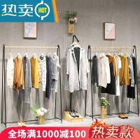 服装店展示架落地式中岛架女装店货架复古实木挂衣服架铁艺陈列架