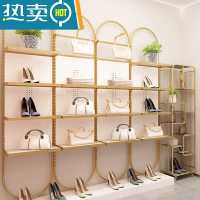 鞋店鞋架展示架落地陈列货架多层置物架金色装修服装店铺包包架子