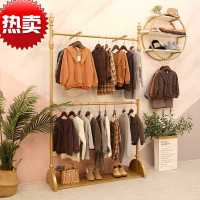 简约服装店展示架金色女装店落地式双层中岛挂衣架铁艺正侧挂货架