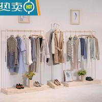 服装店展示架落地式中岛架简约服装架原木白色女装店货架鞋包